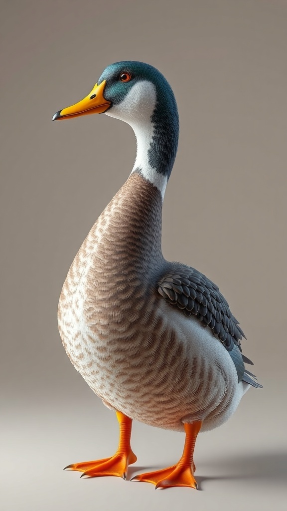 Duck 3D Modeling Tutorial A realistic 3D model of a duck with detailed textures and soft lighting.